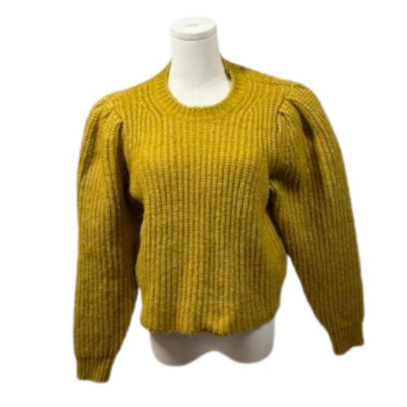 Antonio Melani Mustard Puff Sleeve Ribbed Sweater Women’s Wool Blend Medium - Picture 2 of 6